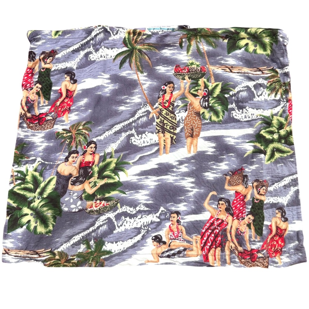 Vintage 90's Island Imports Mini Skirt Sz L Blue Hawaiian Hula Girl Tropical
